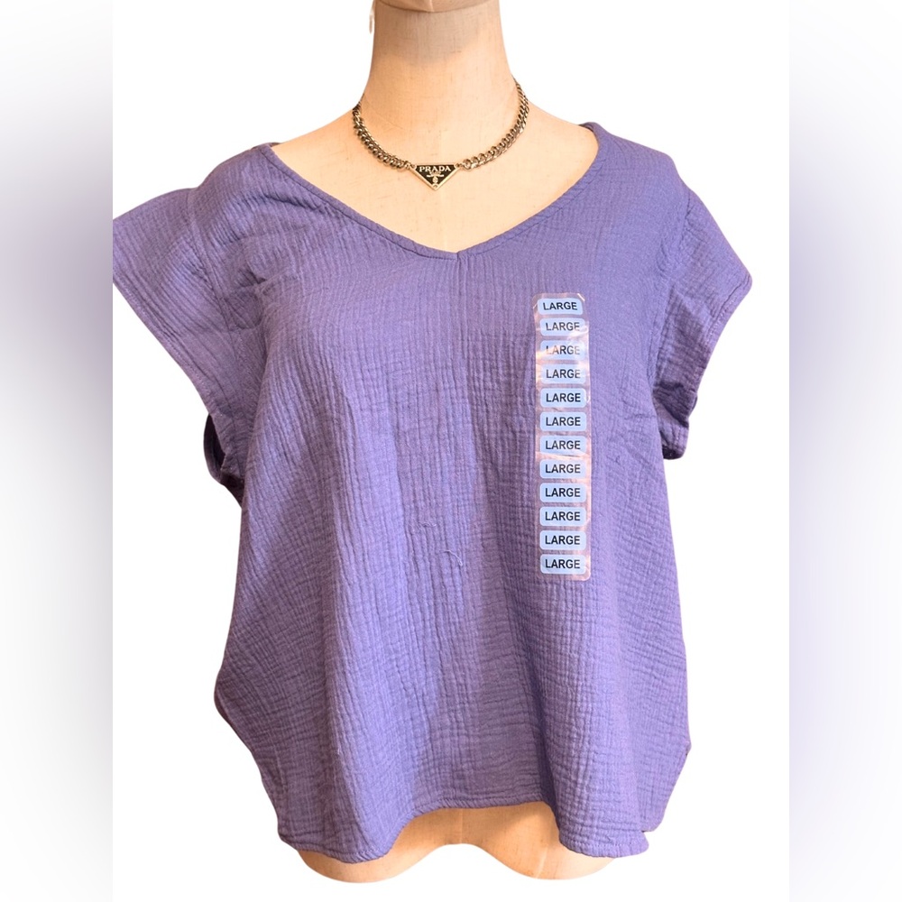 Three Dots Large Double Gauze Top Periwinkle Blue